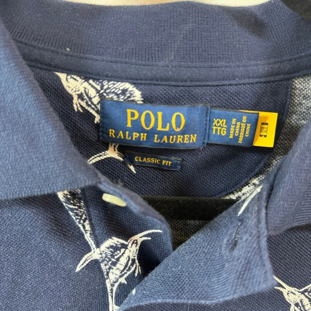 Polo Ralph Lauren Marlin Fish Print Polo Shirt Mens XXL Navy Blue Classic Fit